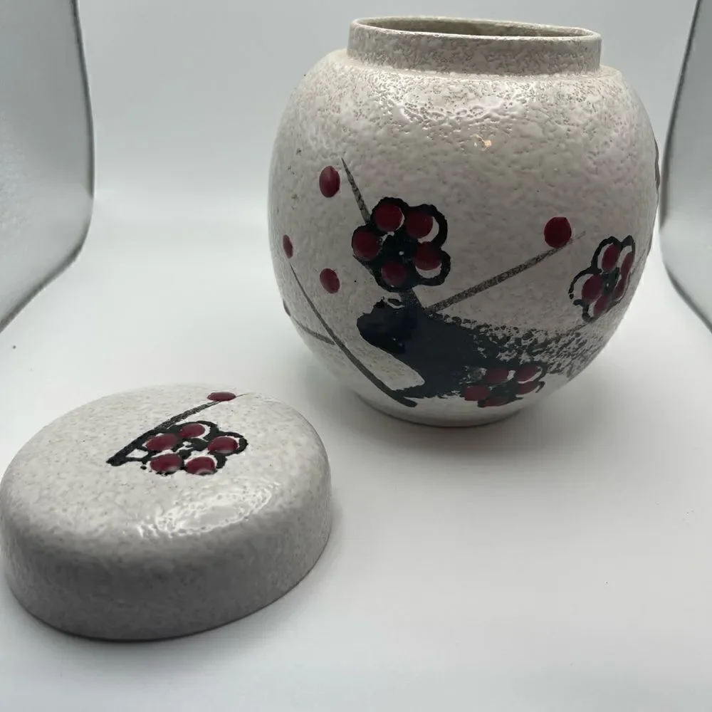 White Red Black Ginger Jar Vintage